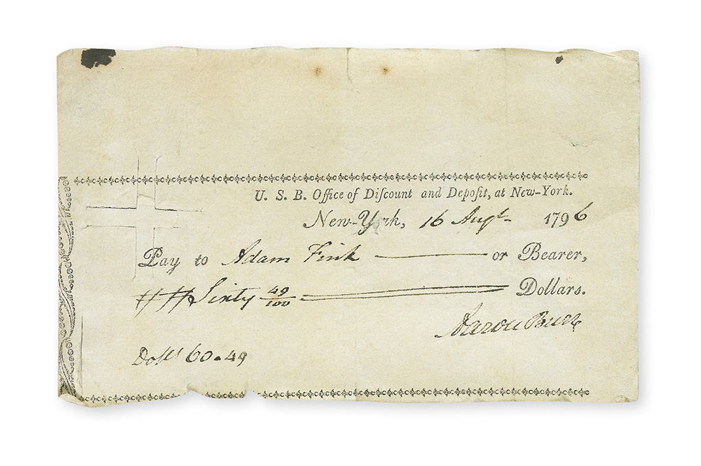 BURR, AARON. Partly-printed Check Accomplished and Signed, Aaron Burr,